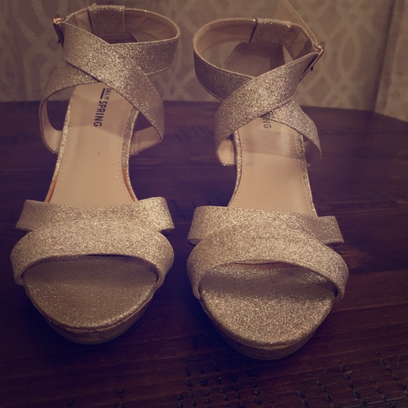Call It Spring Glittery Gold Wedges - Picture 1 of 5
